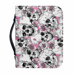 Pink Flowers Skull Pattern Print Leather Bible Cover