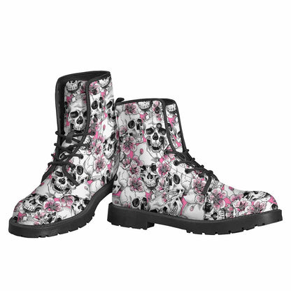 Pink Flowers Skull Pattern Print Backpack