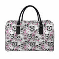 Pink Flowers Skull Pattern Print Leather Duffel Bag