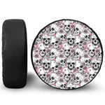 Pink Flowers Skull Pattern Print Leather Spare Tire Cover