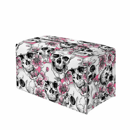 Pink Flowers Skull Pattern Print Leather Tissue Box Cover