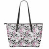 Pink Flowers Skull Pattern Print Leather Tote Bag