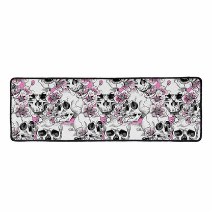 Pink Flowers Skull Pattern Print Long Kitchen Mat