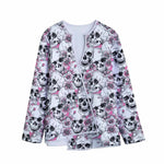 Pink Flowers Skull Pattern Print Long Sleeve Short Coat