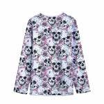 Pink Flowers Skull Pattern Print Long Sleeve Short Coat