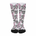 Pink Flowers Skull Pattern Print Long Socks