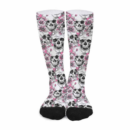 Pink Flowers Skull Pattern Print Long Socks