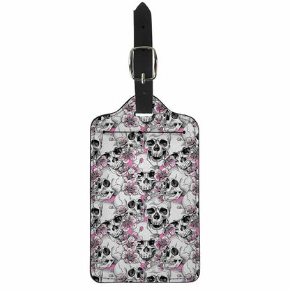 Pink Flowers Skull Pattern Print Luggage Tag