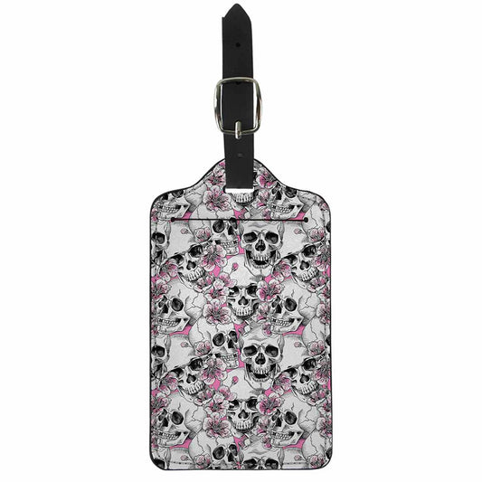 Pink Flowers Skull Pattern Print Luggage Tag