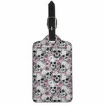 Pink Flowers Skull Pattern Print Luggage Tag
