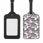 Pink Flowers Skull Pattern Print Luggage Tag
