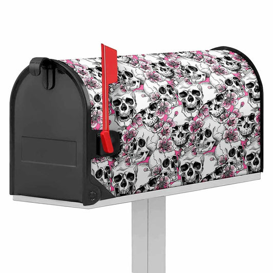 Pink Flowers Skull Pattern Print Mailbox Cover