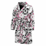 Pink Flowers Skull Pattern Print Men's Bathrobe