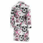 Pink Flowers Skull Pattern Print Men's Bathrobe
