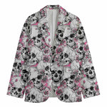 Pink Flowers Skull Pattern Print Men's Blazer