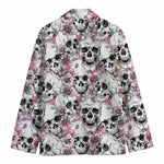 Pink Flowers Skull Pattern Print Men's Blazer