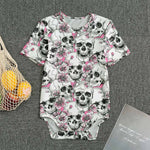 Pink Flowers Skull Pattern Print Men's Bodysuit