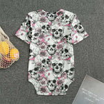Pink Flowers Skull Pattern Print Men's Bodysuit