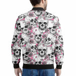 Pink Flowers Skull Pattern Print Men's Bomber Jacket