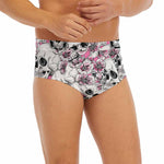 Pink Flowers Skull Pattern Print Men's Briefs