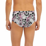 Pink Flowers Skull Pattern Print Men's Briefs