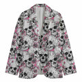 Pink Flowers Skull Pattern Print Men's Cotton Blazer