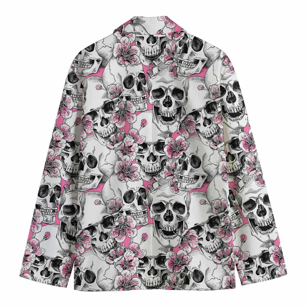 Pink Flowers Skull Pattern Print Men's Cotton Blazer