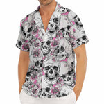 Pink Flowers Skull Pattern Print Men's Deep V-Neck Shirt