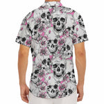 Pink Flowers Skull Pattern Print Men's Deep V-Neck Shirt