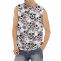 Pink Flowers Skull Pattern Print Men's Fitness Tank Top
