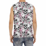 Pink Flowers Skull Pattern Print Men's Fitness Tank Top
