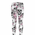 Pink Flowers Skull Pattern Print Men's Leggings