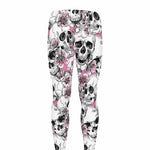 Pink Flowers Skull Pattern Print Men's leggings