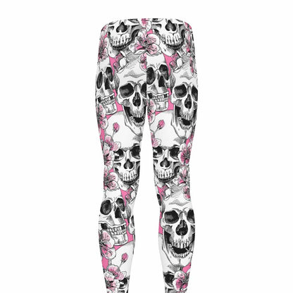 Pink Flowers Skull Pattern Print Men's leggings
