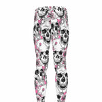 Pink Flowers Skull Pattern Print Men's leggings