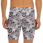 Pink Flowers Skull Pattern Print Men's Long Boxer Briefs