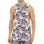 Pink Flowers Skull Pattern Print Men's Muscle Tank Top