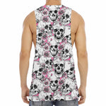 Pink Flowers Skull Pattern Print Men's Muscle Tank Top