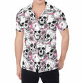Pink Flowers Skull Pattern Print Men's Shirt