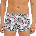 Pink Flowers Skull Pattern Print Men's Short Boxer Briefs