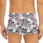 Pink Flowers Skull Pattern Print Men's Short Boxer Briefs