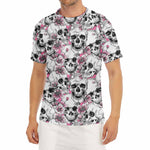 Pink Flowers Skull Pattern Print Men's Short Sleeve Rash Guard