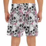 Pink Flowers Skull Pattern Print Men's Split Running Shorts