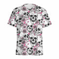 Pink Flowers Skull Pattern Print Men's Athletic T-Shirt