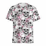 Pink Flowers Skull Pattern Print Men's Sports T-Shirt