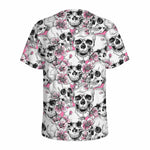 Pink Flowers Skull Pattern Print Men's Sports T-Shirt