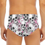 Pink Flowers Skull Pattern Print Men's Triangle Swim Briefs