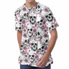 Pink Flowers Skull Pattern Print Men's Velvet T-Shirt
