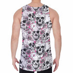 Pink Flowers Skull Pattern Print Men's Velvet Tank Top
