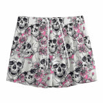 Pink Flowers Skull Pattern Print Mesh Shorts